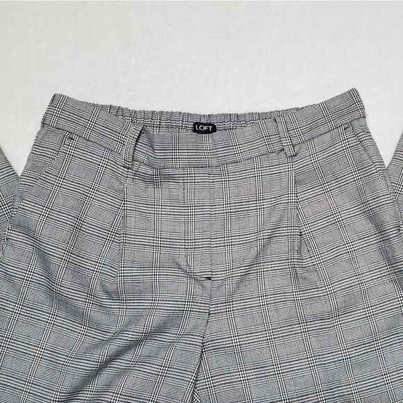 ANN Taylor Loft Gray Plaid Pleated Pull-On Tapered Loose Fit Cropped Pants Large - Picture 3 of 10